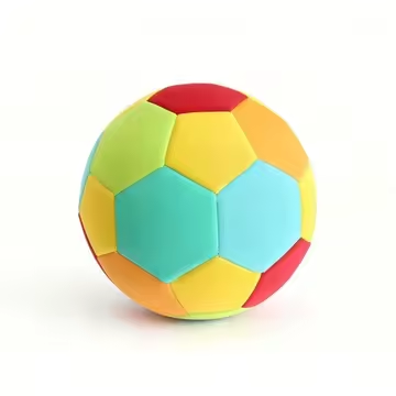 Kova Sports Silent Indoor Soccer Ball, size 5, colorful red yellow green blue teal panels on white background